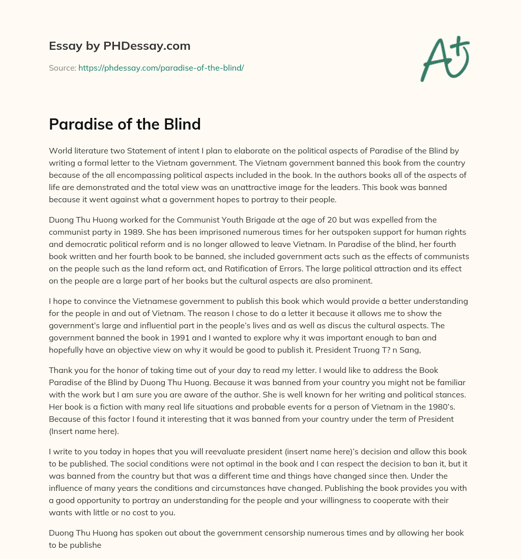 Paradise of the Blind essay
