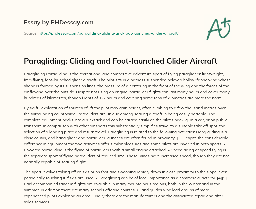 Paragliding Gliding And FootLaunched Glider Aircraft Essay Example