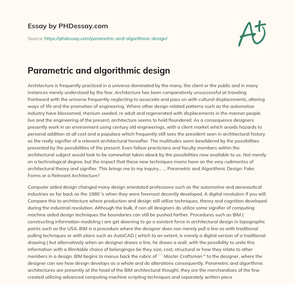 Parametric and algorithmic design essay