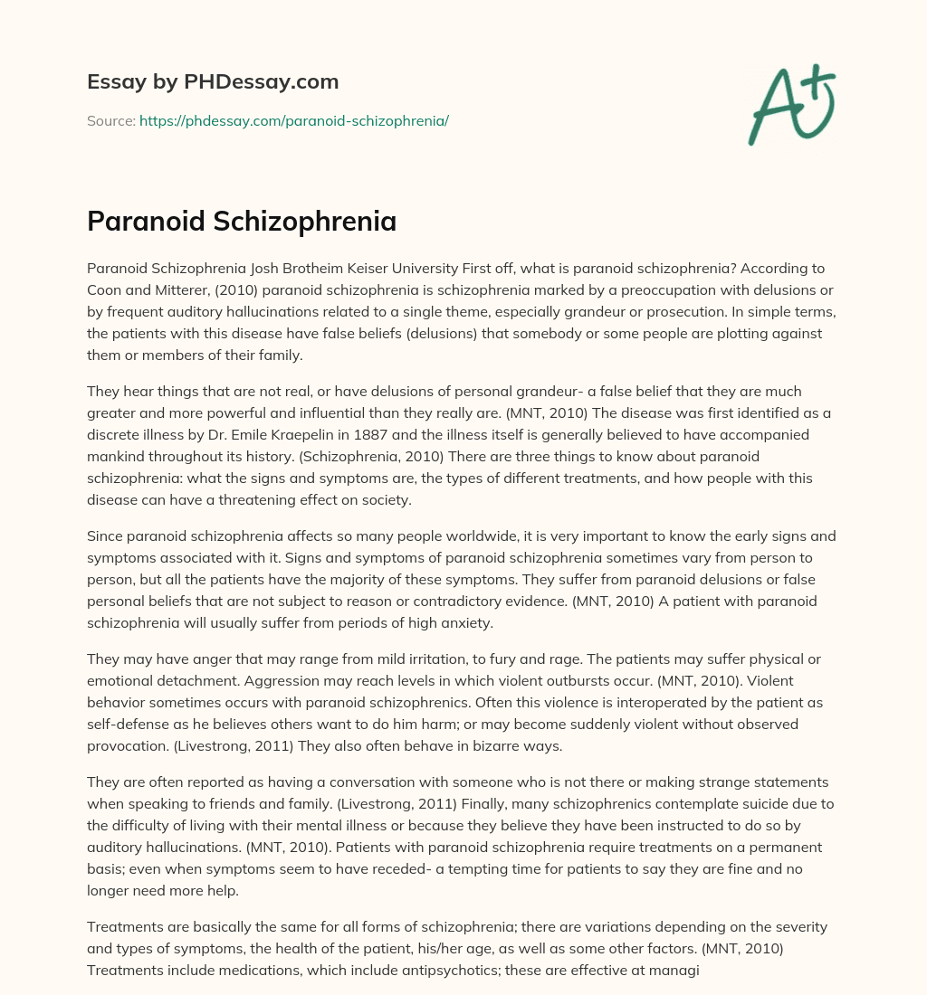 Paranoid Schizophrenia essay