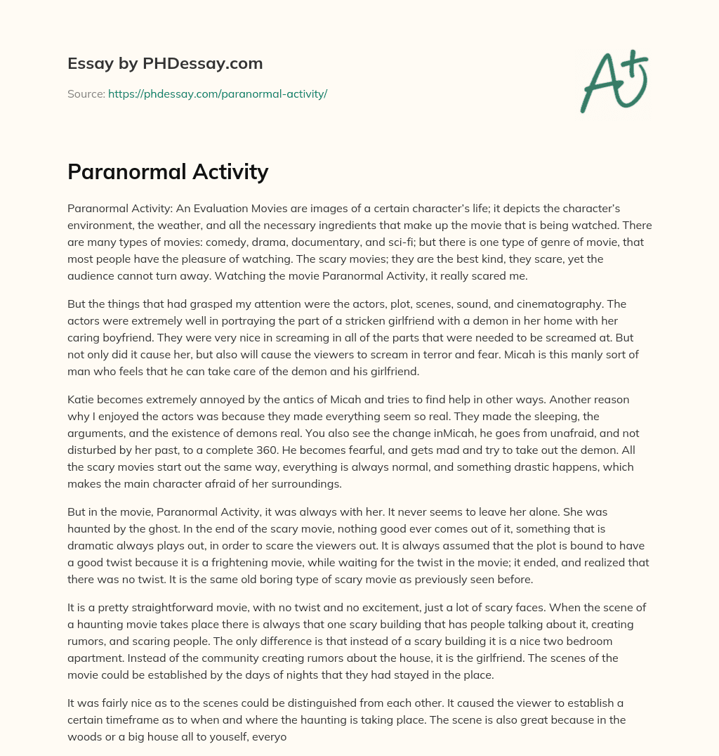 Paranormal Activity essay
