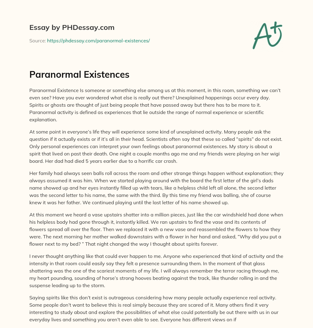 Paranormal Existences essay