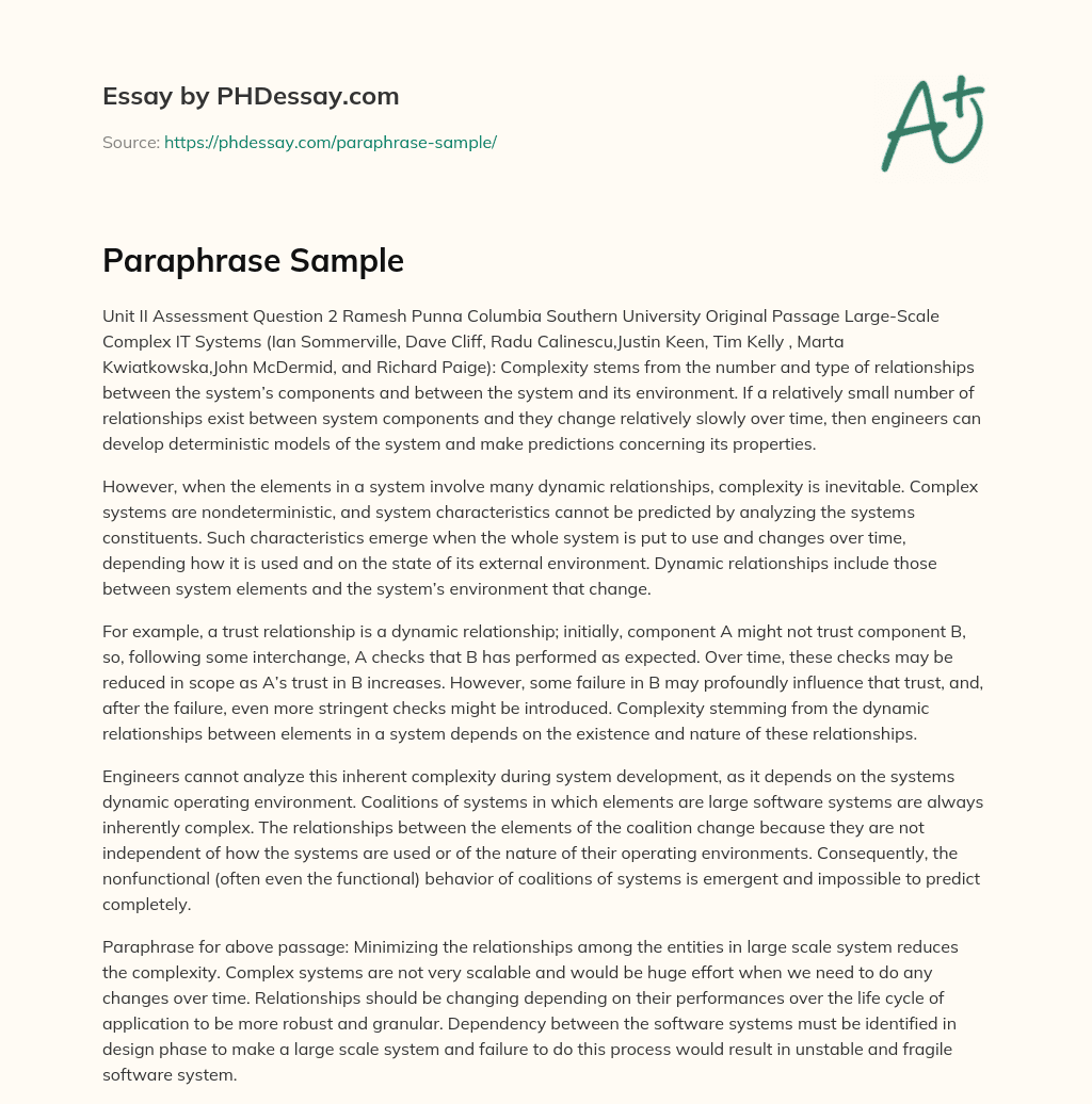 Paraphrase Sample essay