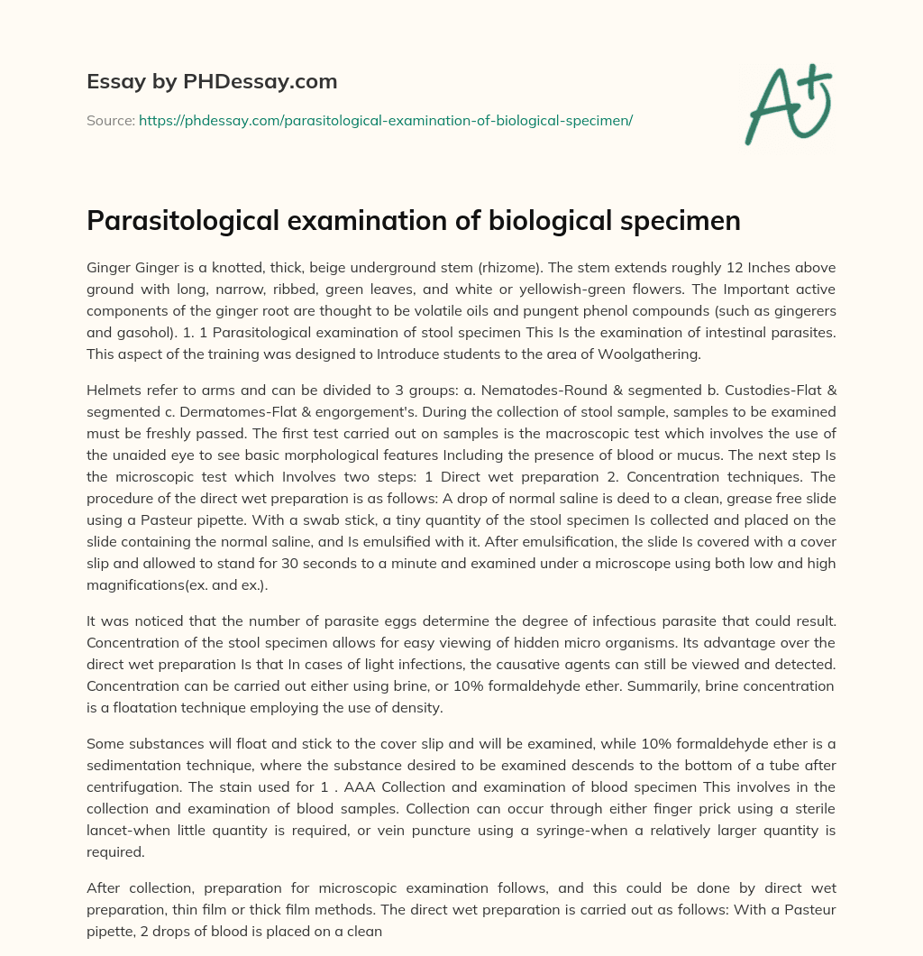Parasitological examination of biological specimen essay