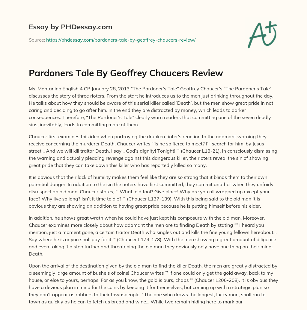 Pardoners Tale By Geoffrey Chaucers Review essay