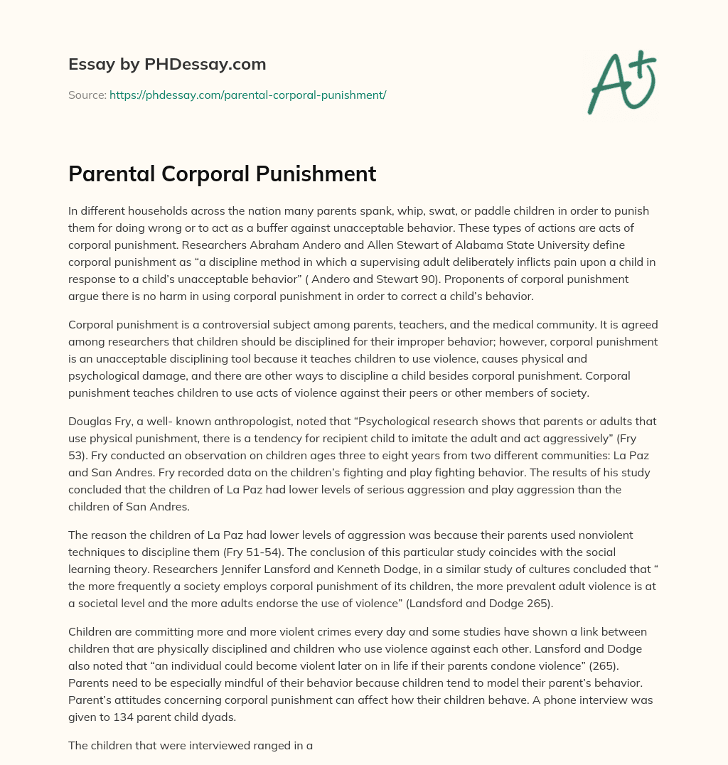 Parental Corporal Punishment essay