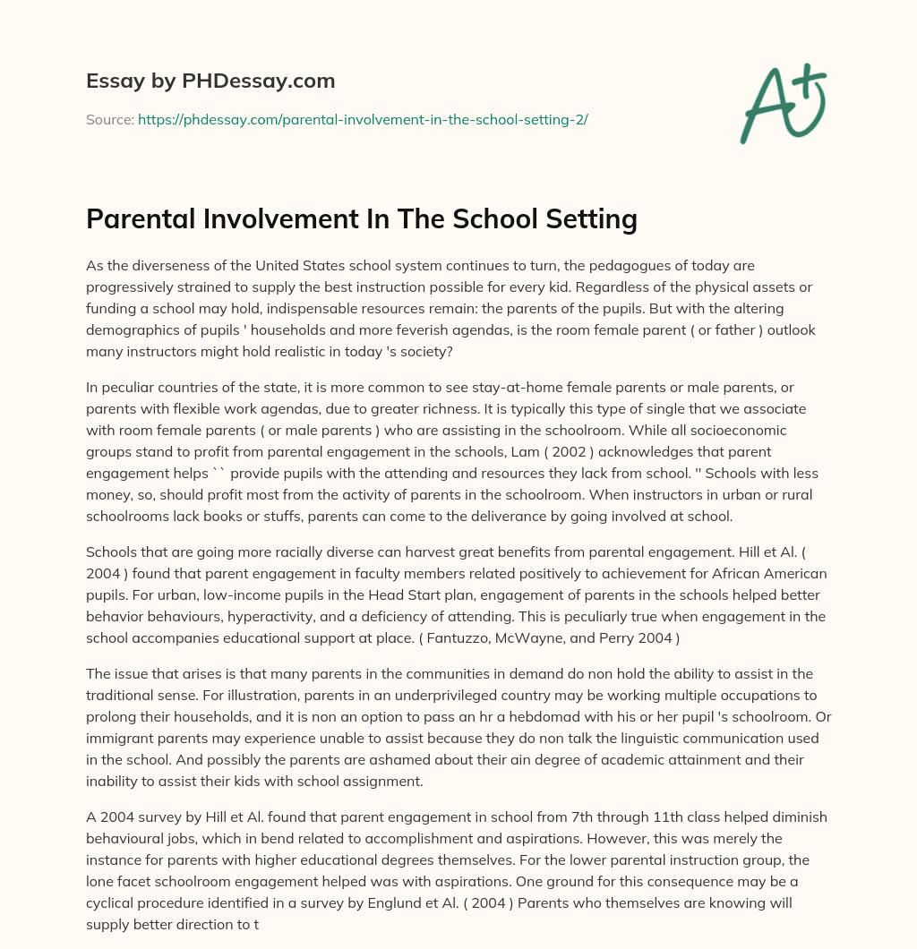 Parental Involvement In The School Setting essay