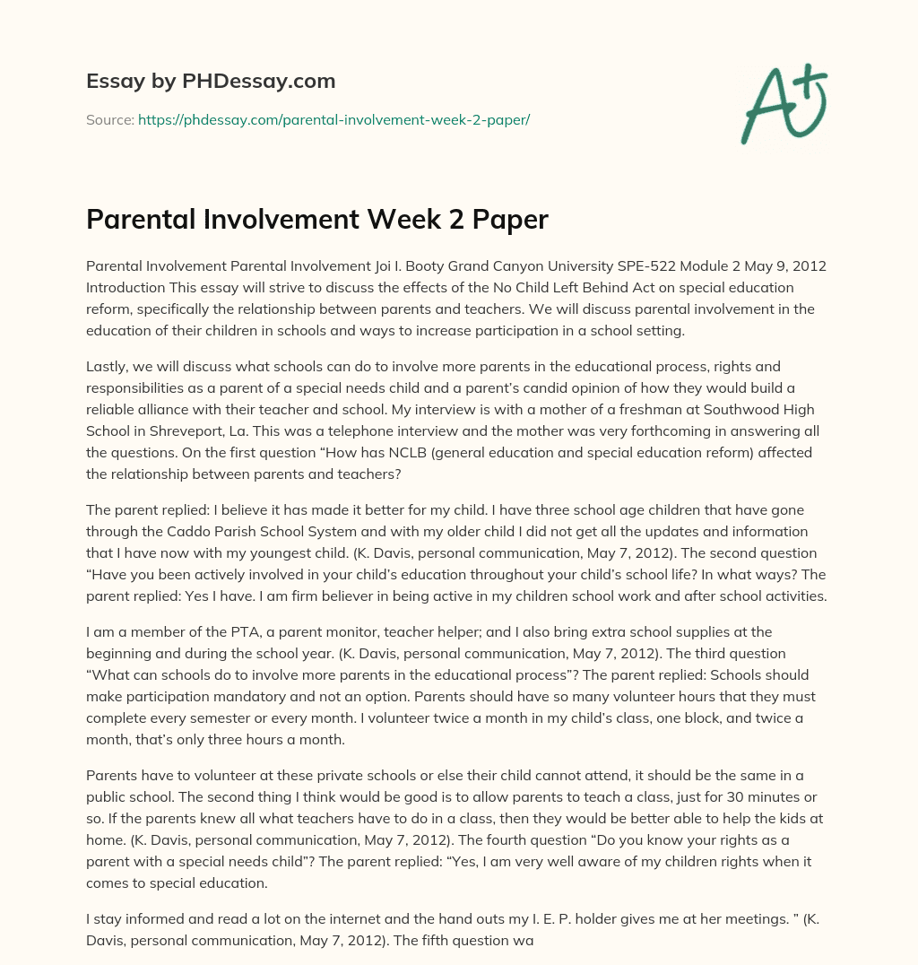 argumentative essay about parental involvement