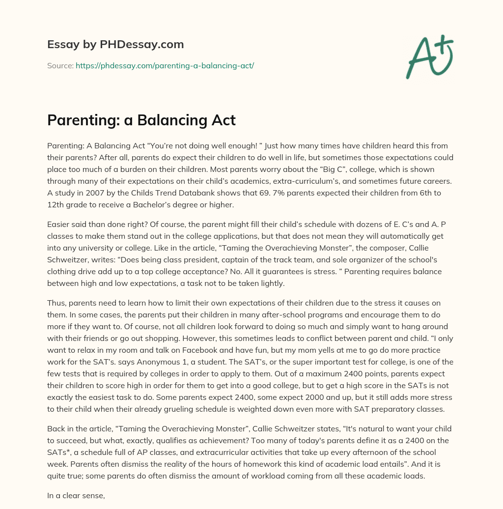 Parenting: a Balancing Act essay