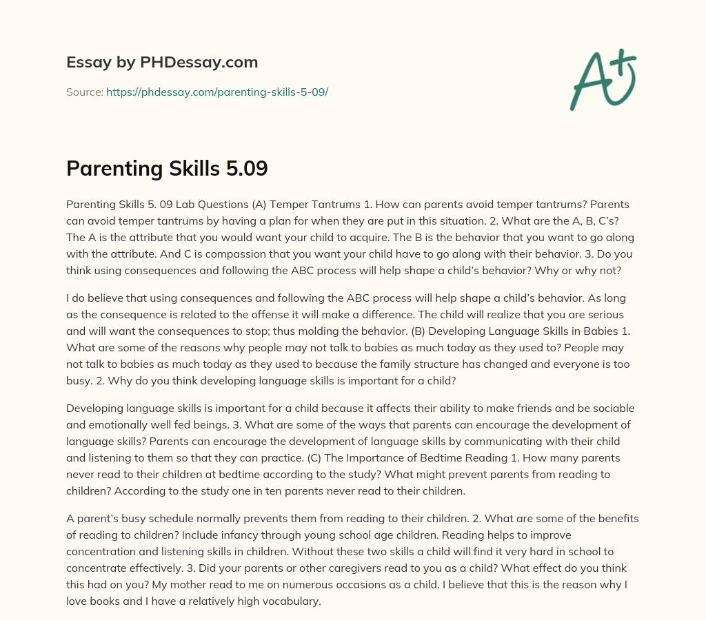 Parenting Skills 5.09 essay