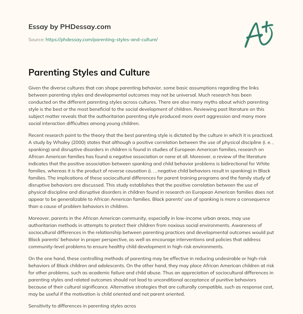 Parenting Styles and Culture essay