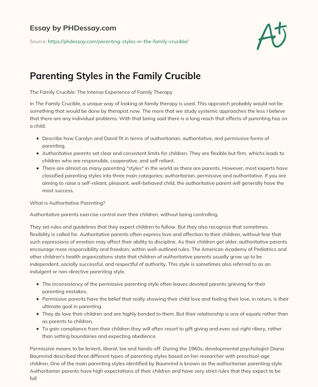 Parenting Styles in the Family Crucible essay