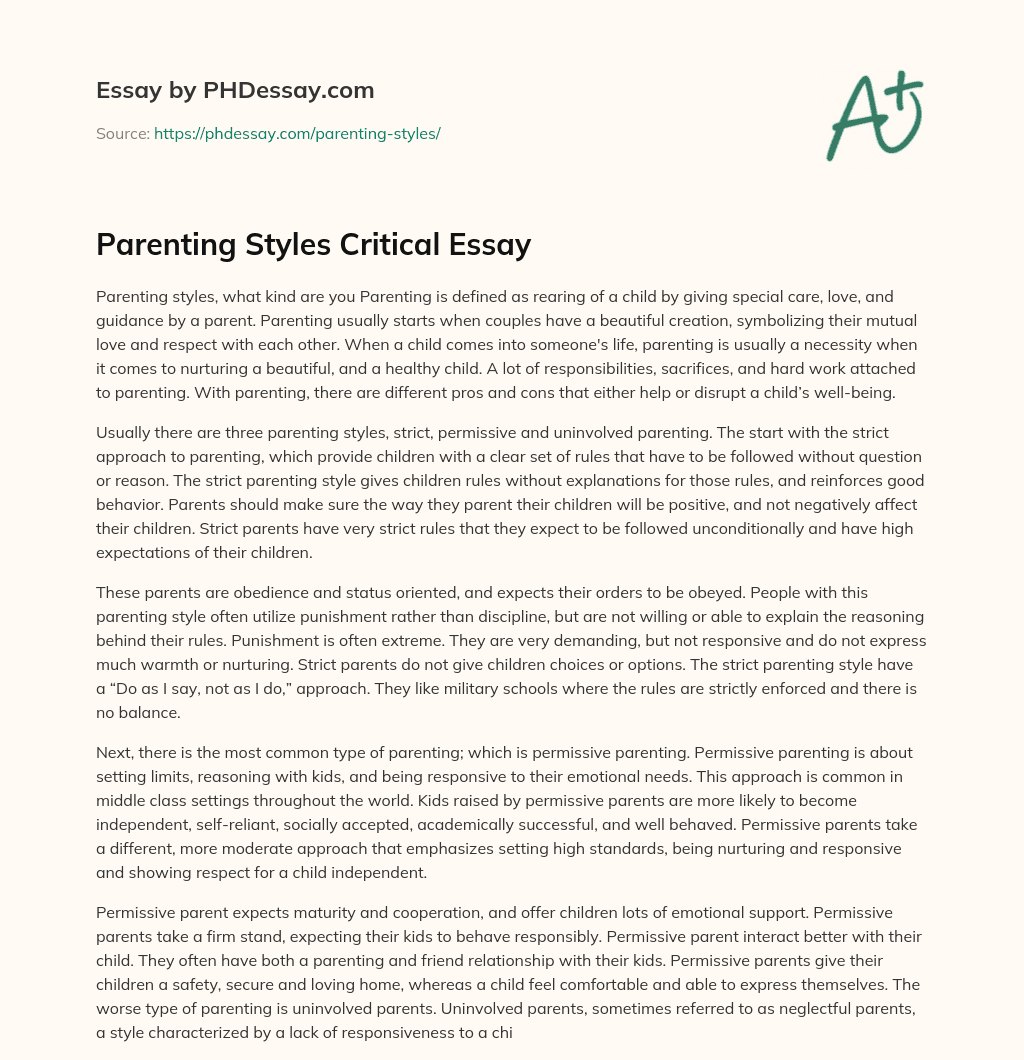 Parenting Styles Critical Essay essay
