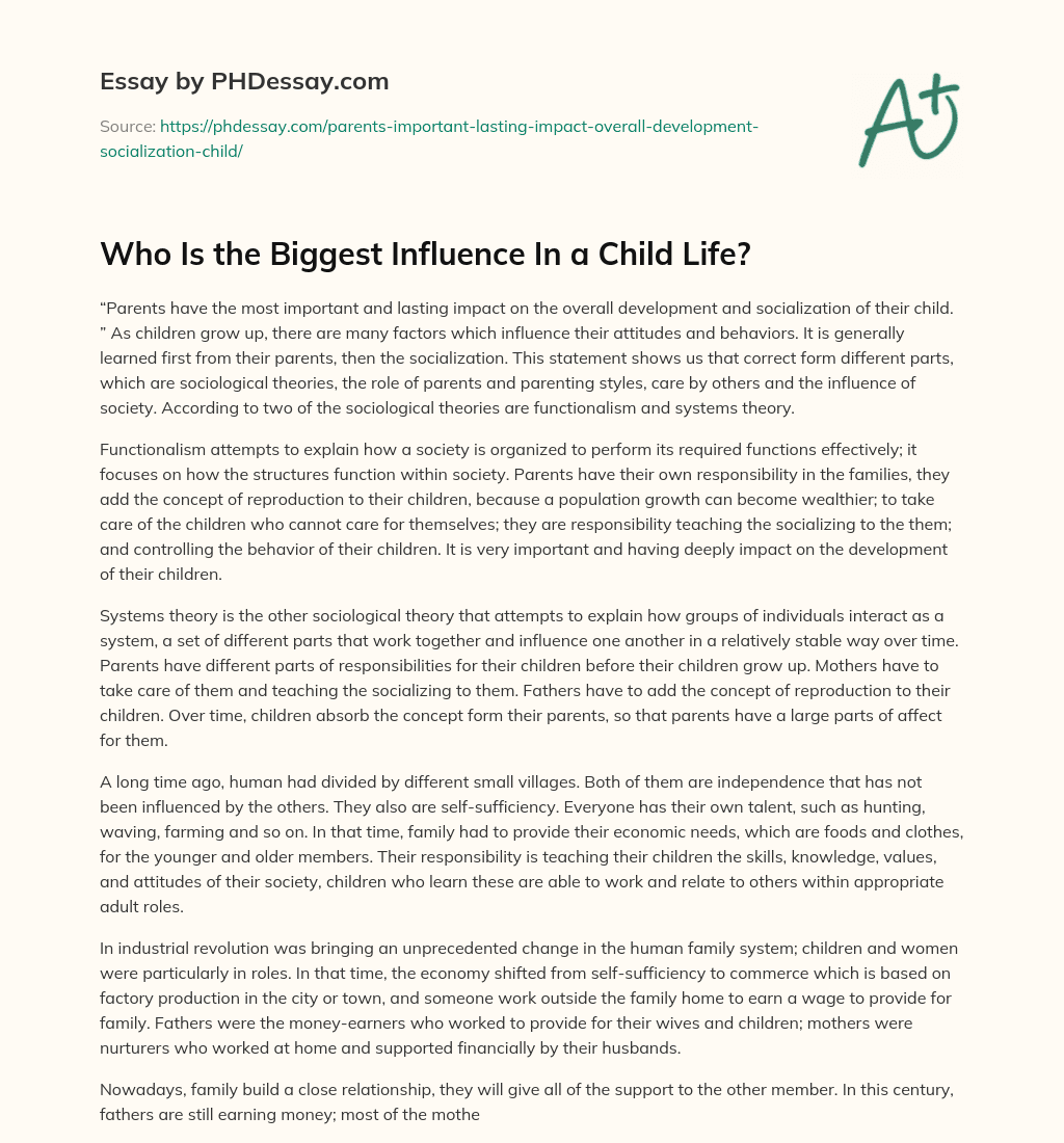 Who Is the Biggest Influence In a Child Life? essay