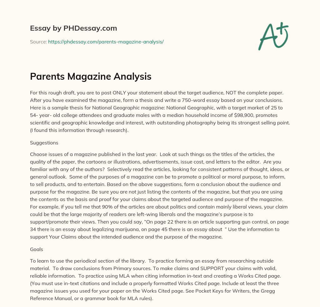 Parents Magazine Analysis essay