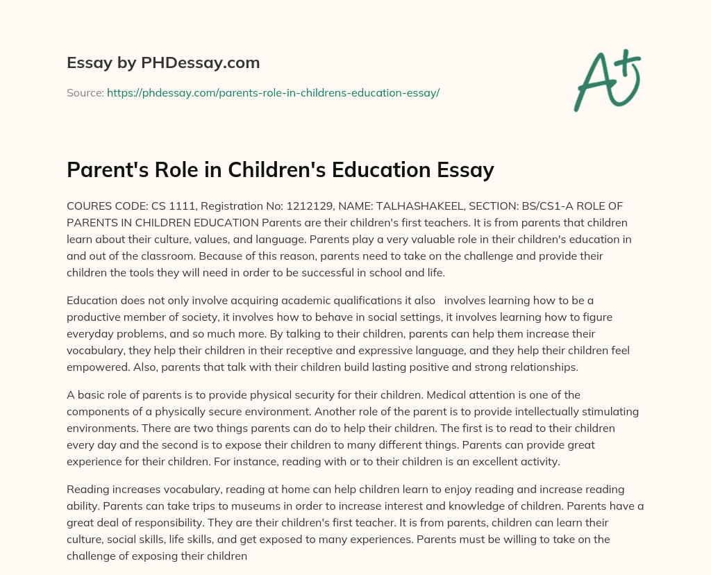 essays on the role of parents