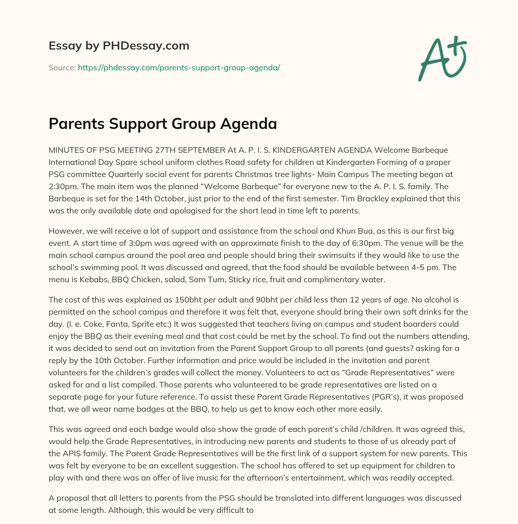Parents Support Group Agenda essay