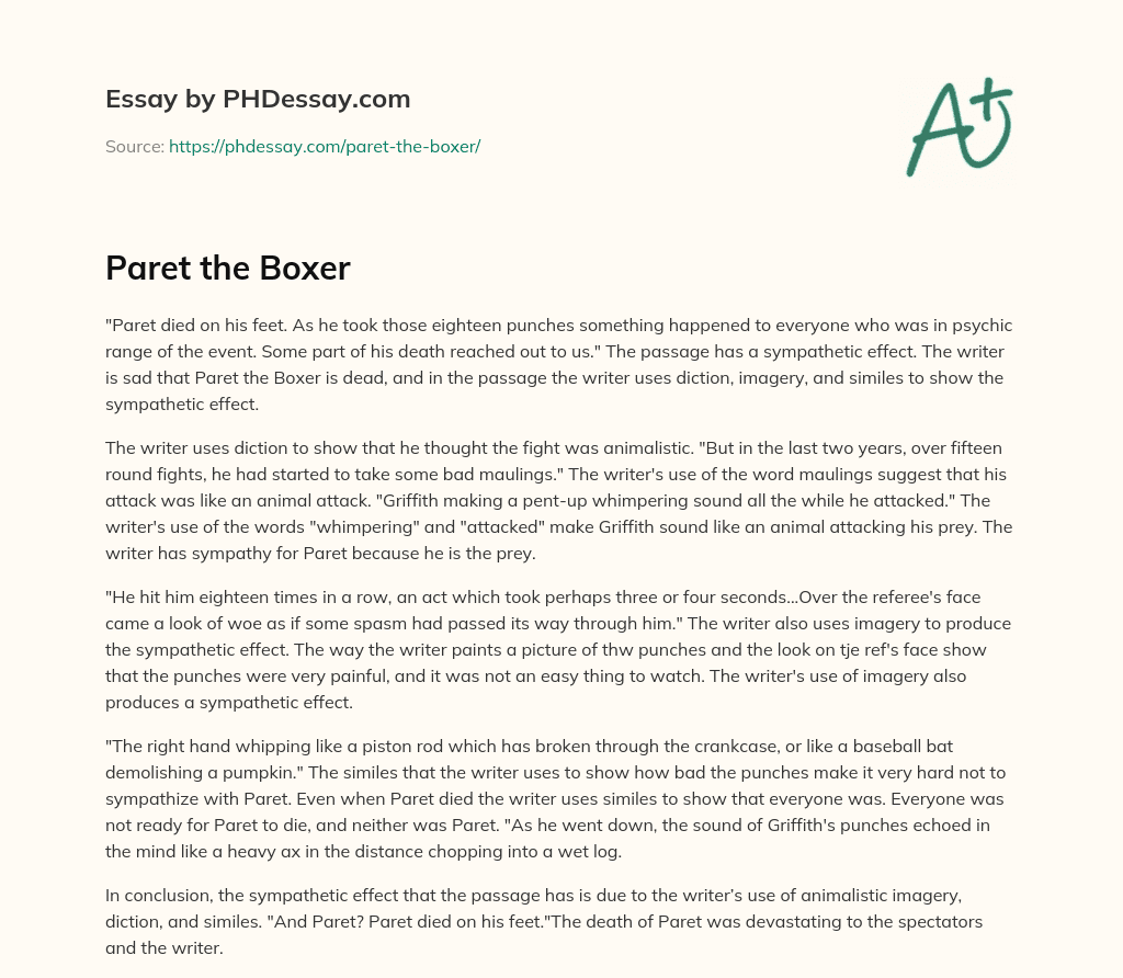 Paret the Boxer essay