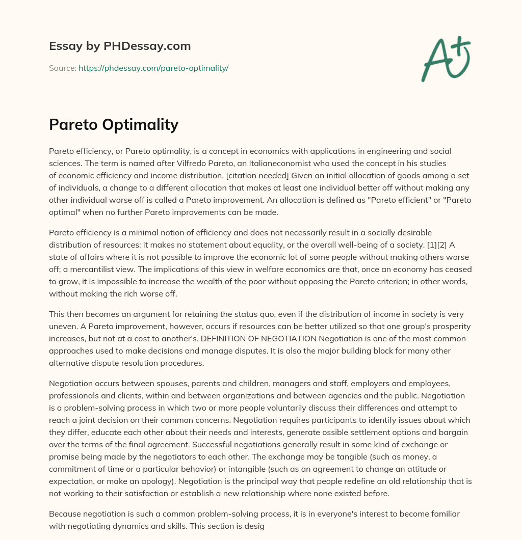 Pareto Optimality essay