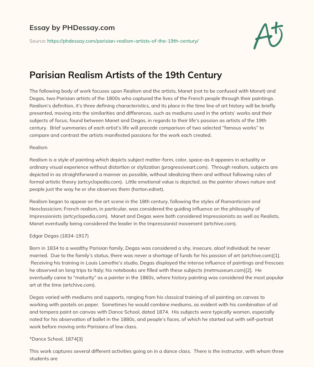 Parisian Realism Artists of the 19th Century essay