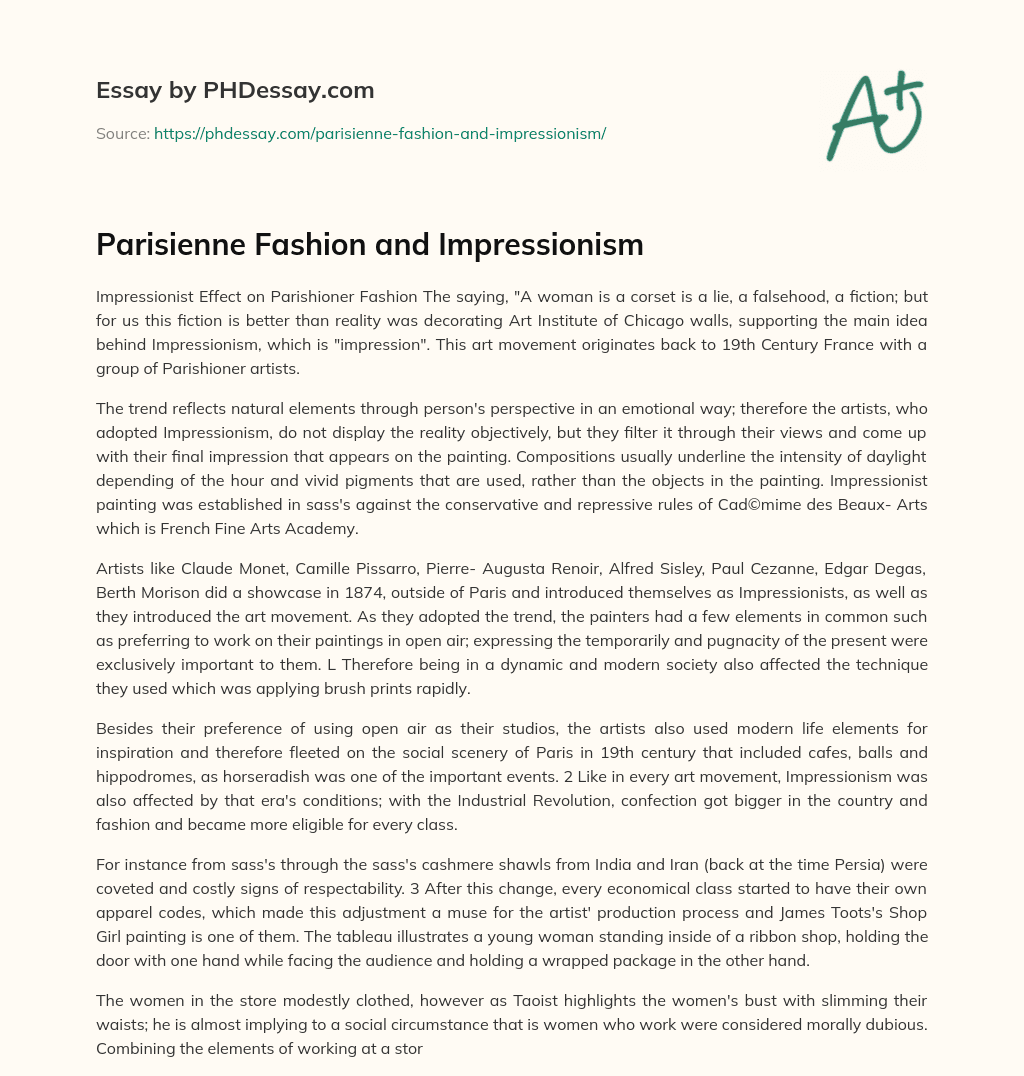 Parisienne Fashion and Impressionism essay