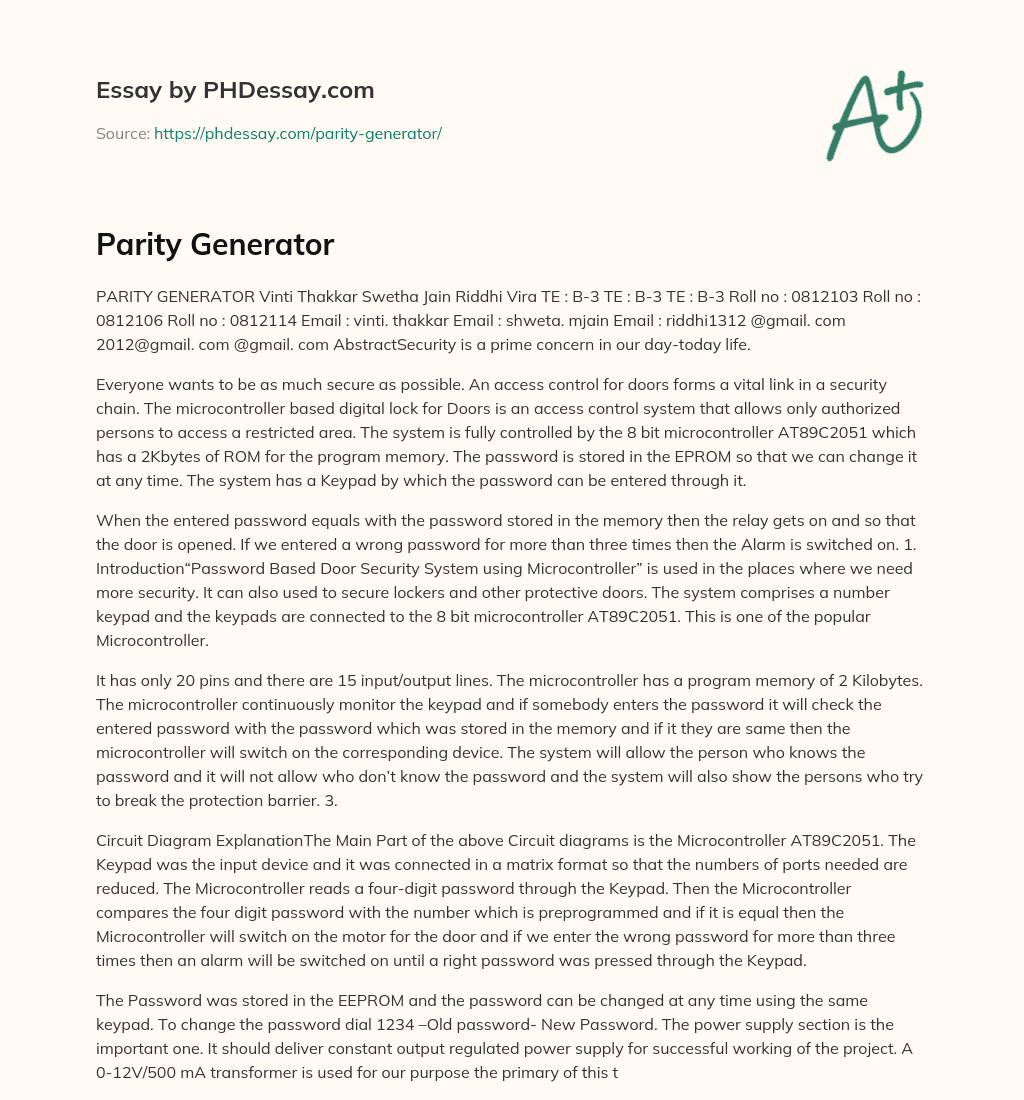 Parity Generator essay