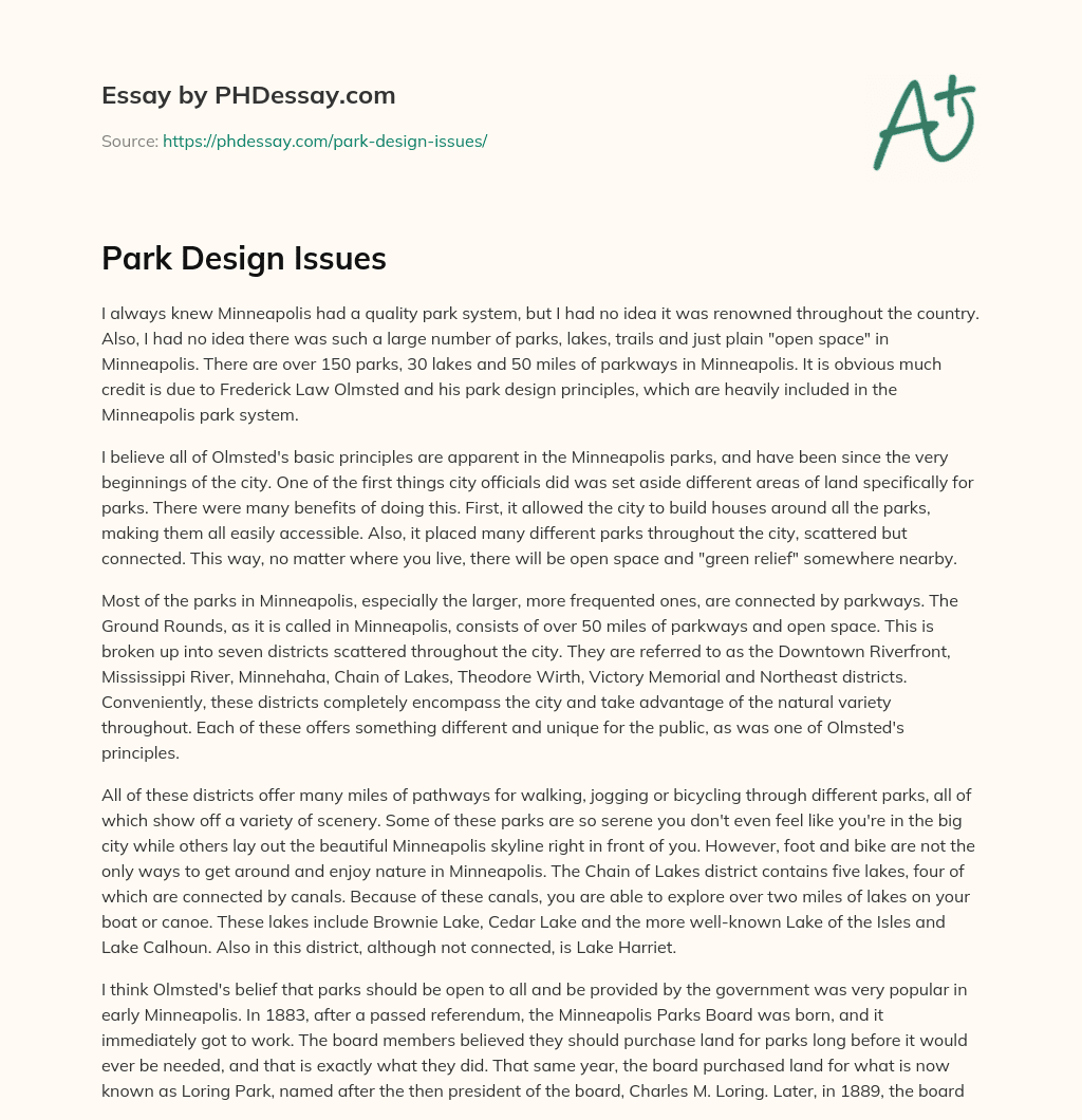 Park Design Issues essay
