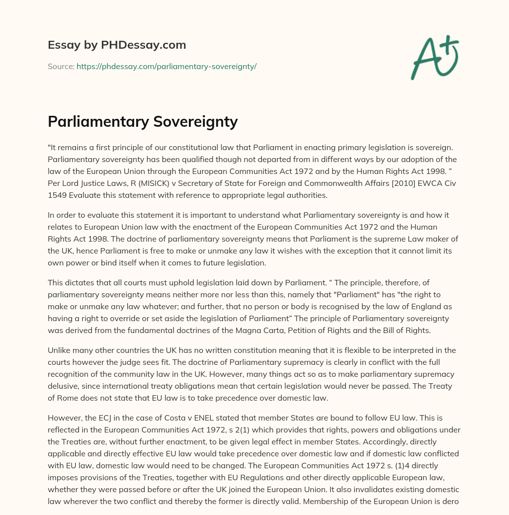 Parliamentary Sovereignty essay