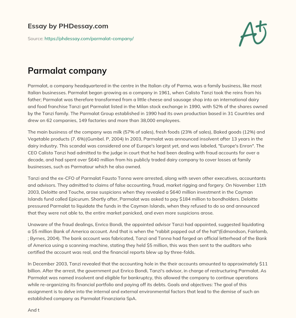 Parmalat company essay