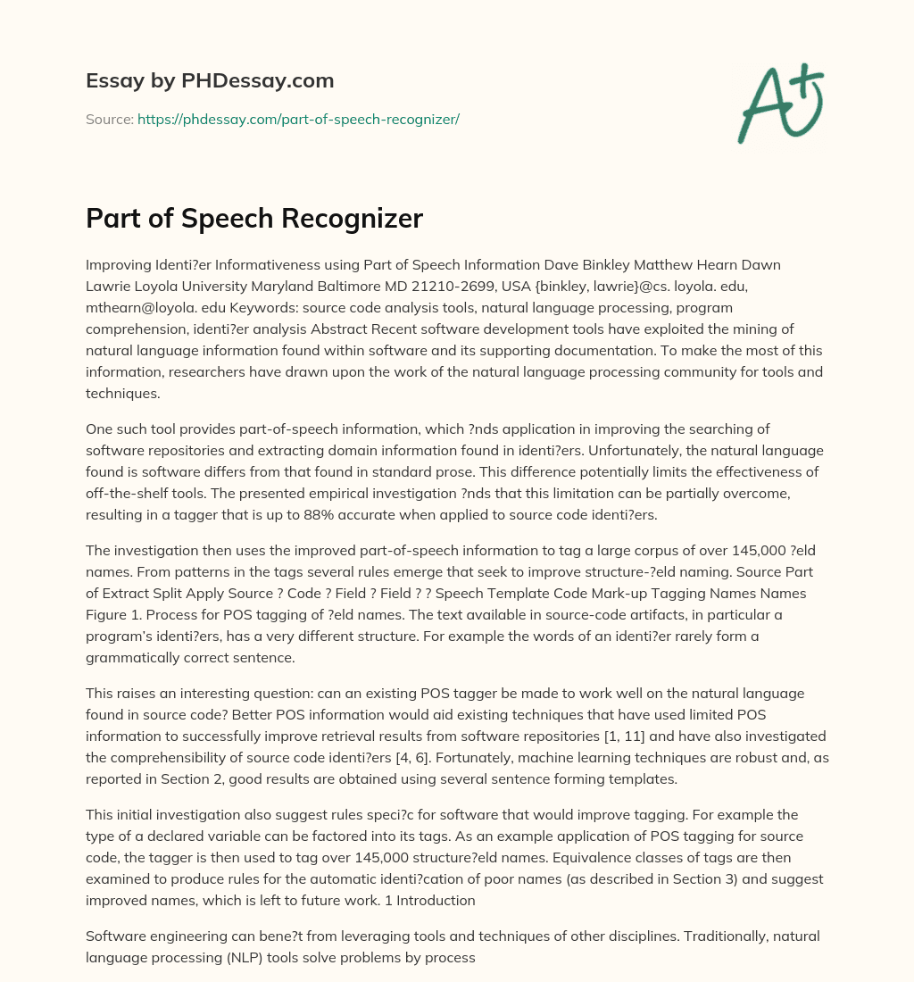 Part of Speech Recognizer essay