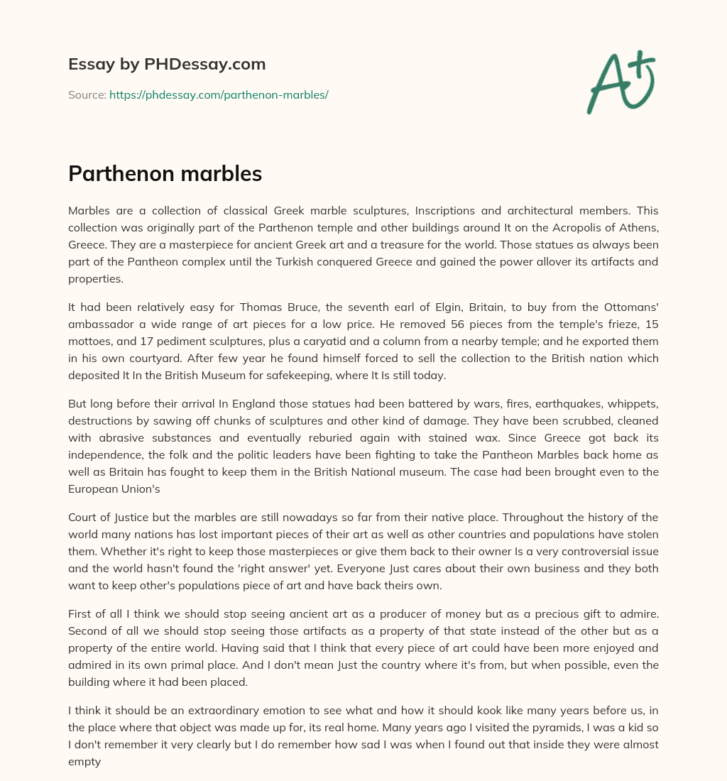 Parthenon marbles essay