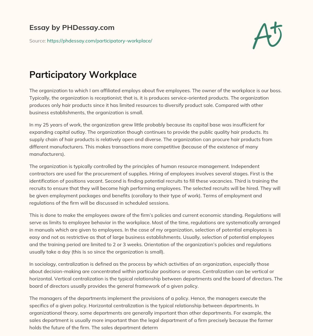 Participatory Workplace essay