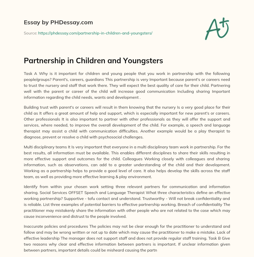 Partnership in Children and Youngsters essay