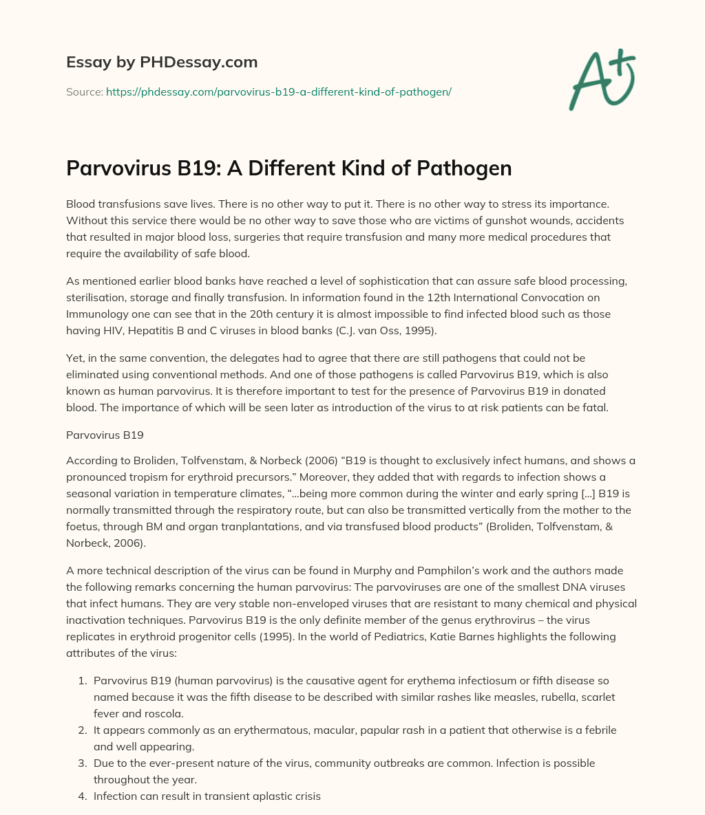 Parvovirus B19: A Different Kind of Pathogen essay