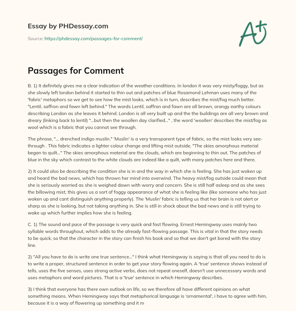 Passages for Comment essay