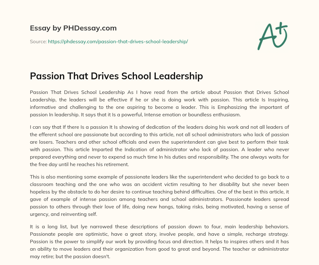 Passion That Drives School Leadership essay