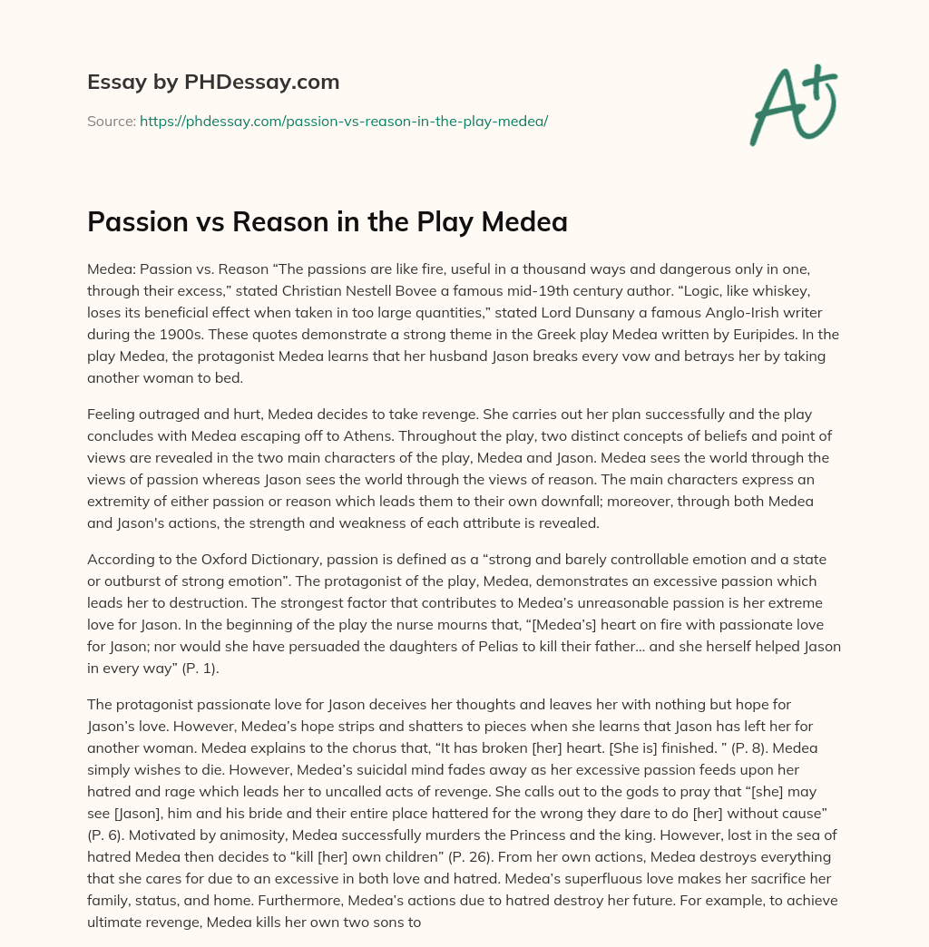 Passion vs Reason in the Play Medea essay