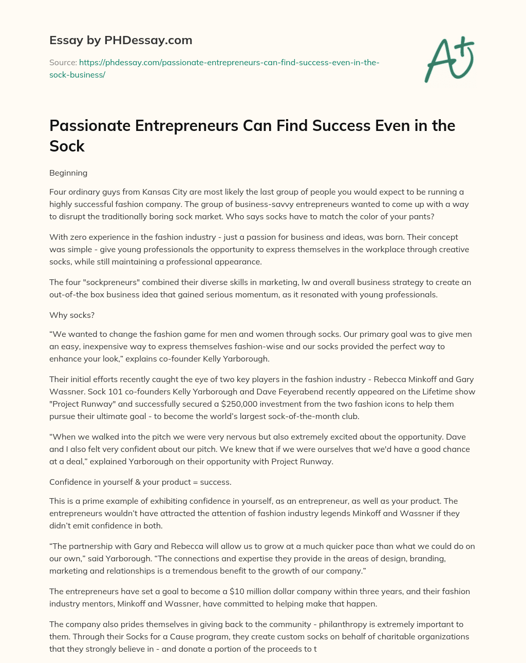Passionate Entrepreneurs Can Find Success Even in the Sock essay