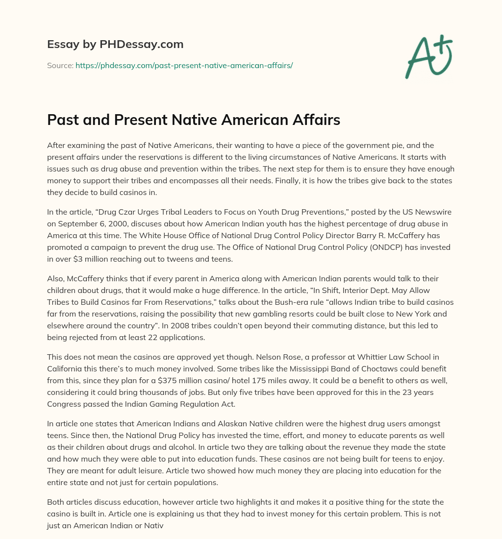 Past and Present Native American Affairs essay
