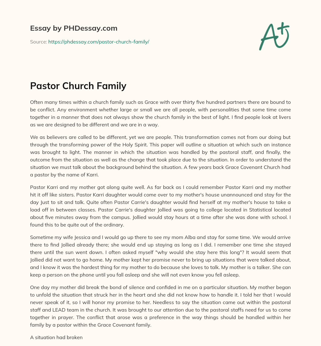 Pastor Church Family essay