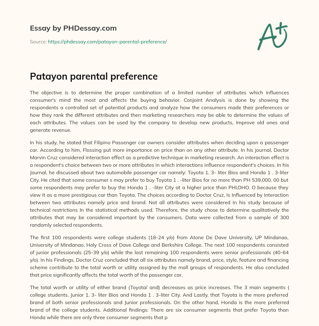Patayon parental preference essay