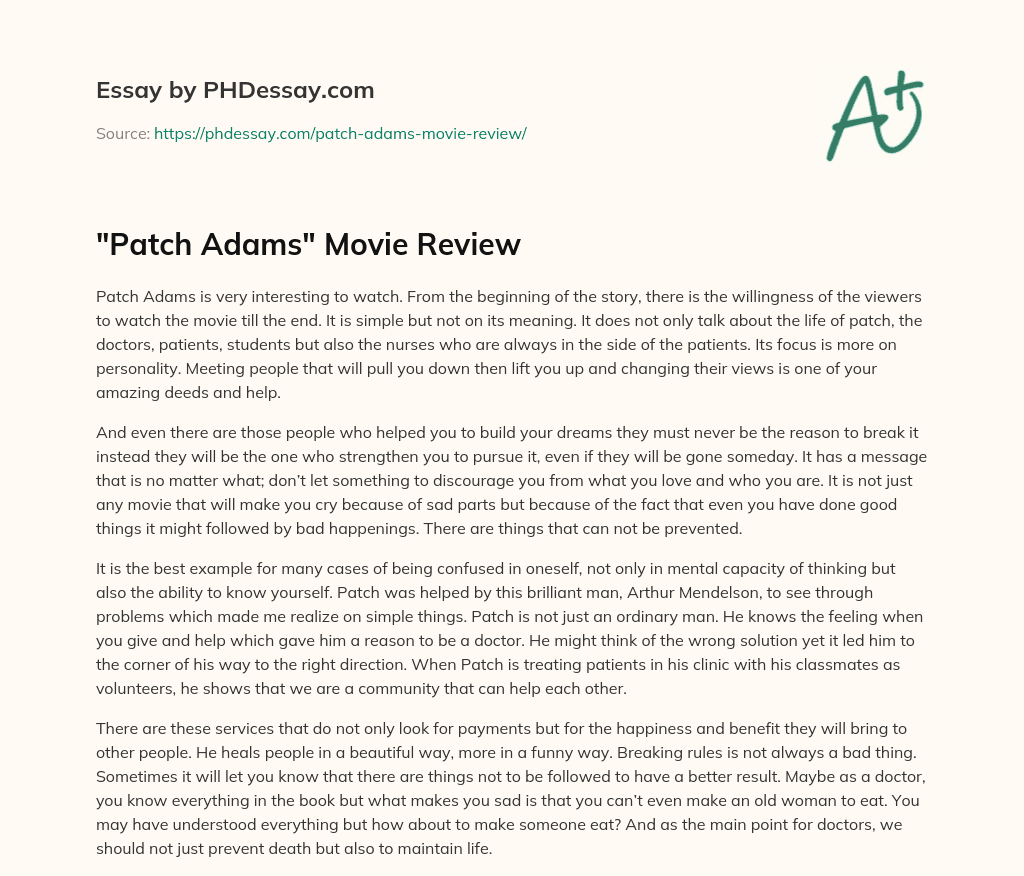 “Patch Adams” Movie Review essay