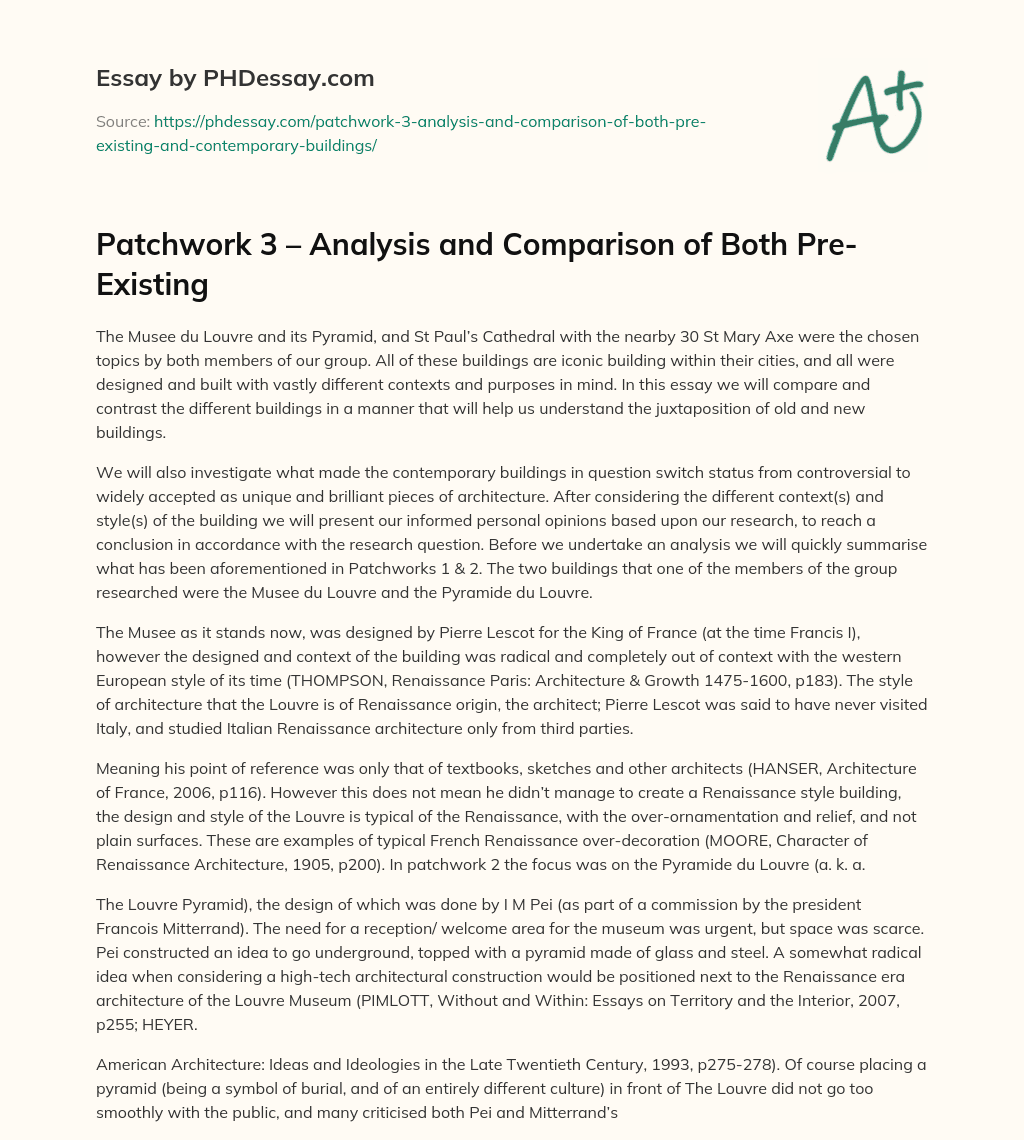 Patchwork 3 – Analysis and Comparison of Both Pre-Existing essay
