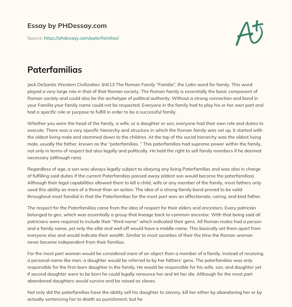Paterfamilias essay