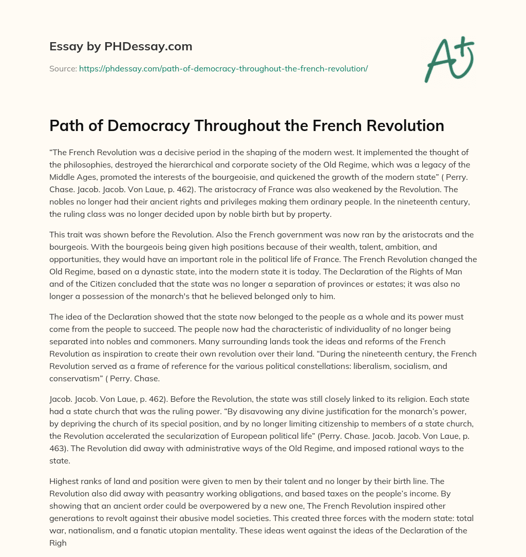 Path of Democracy Throughout the French Revolution essay