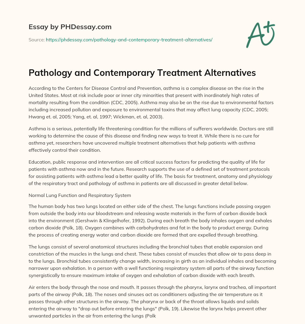 Pathology and Contemporary Treatment Alternatives essay