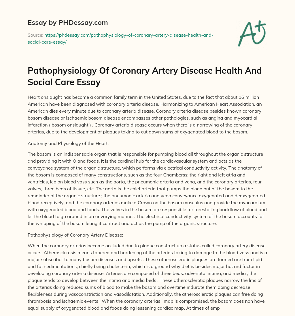 Pathophysiology Of Coronary Artery Disease Health And Social Care Essay essay