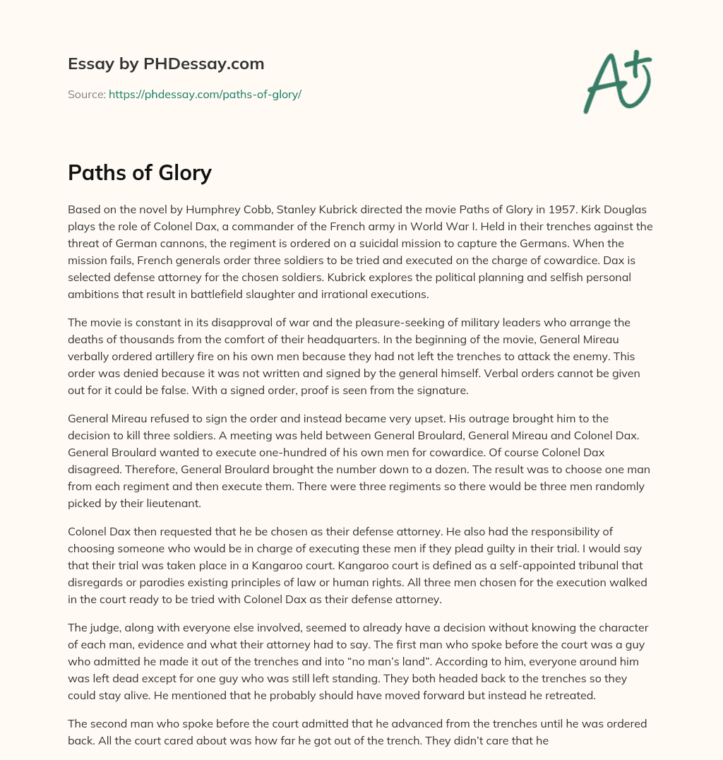 Paths of Glory essay