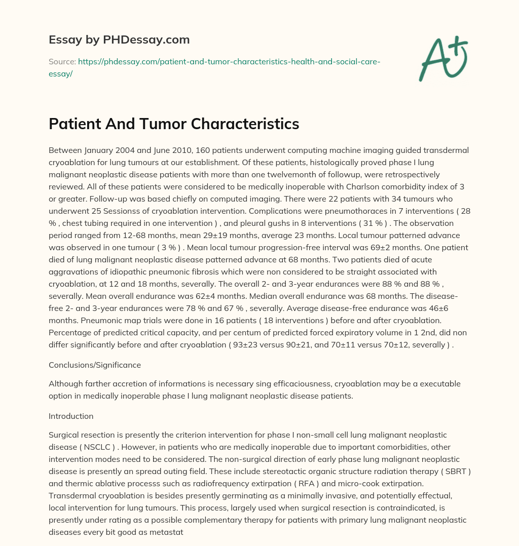 Patient And Tumor Characteristics essay