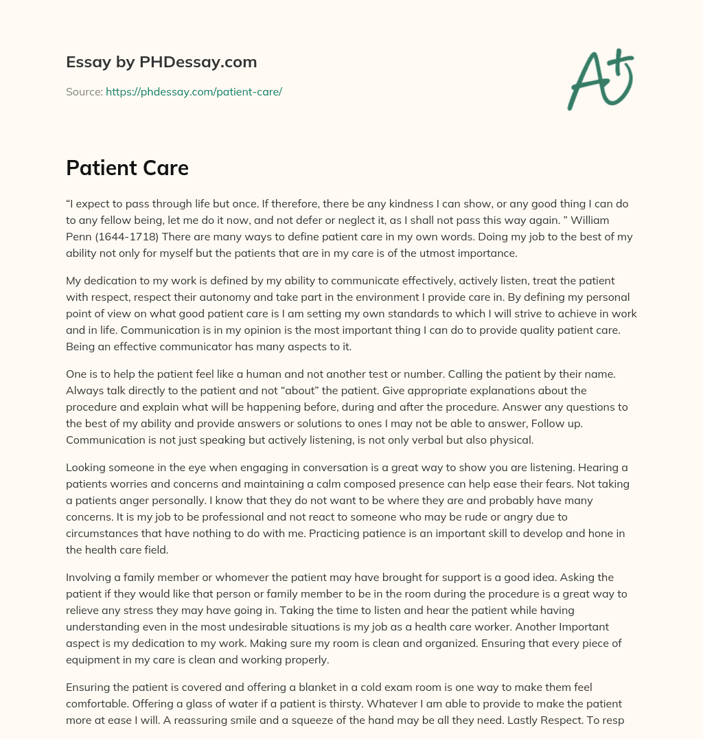 patient care essay